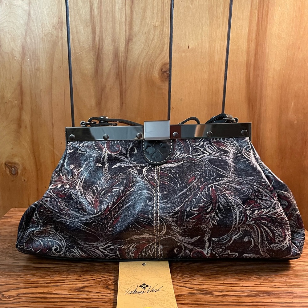 Patricia Nash Blue, Red and White Feather Paisley Italian Leather Women's Bag